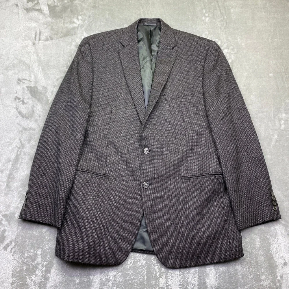 Chaps Mens‎ Wool Blend Blazer Jacket Dark Gray Herringbone 42L Preppy Western